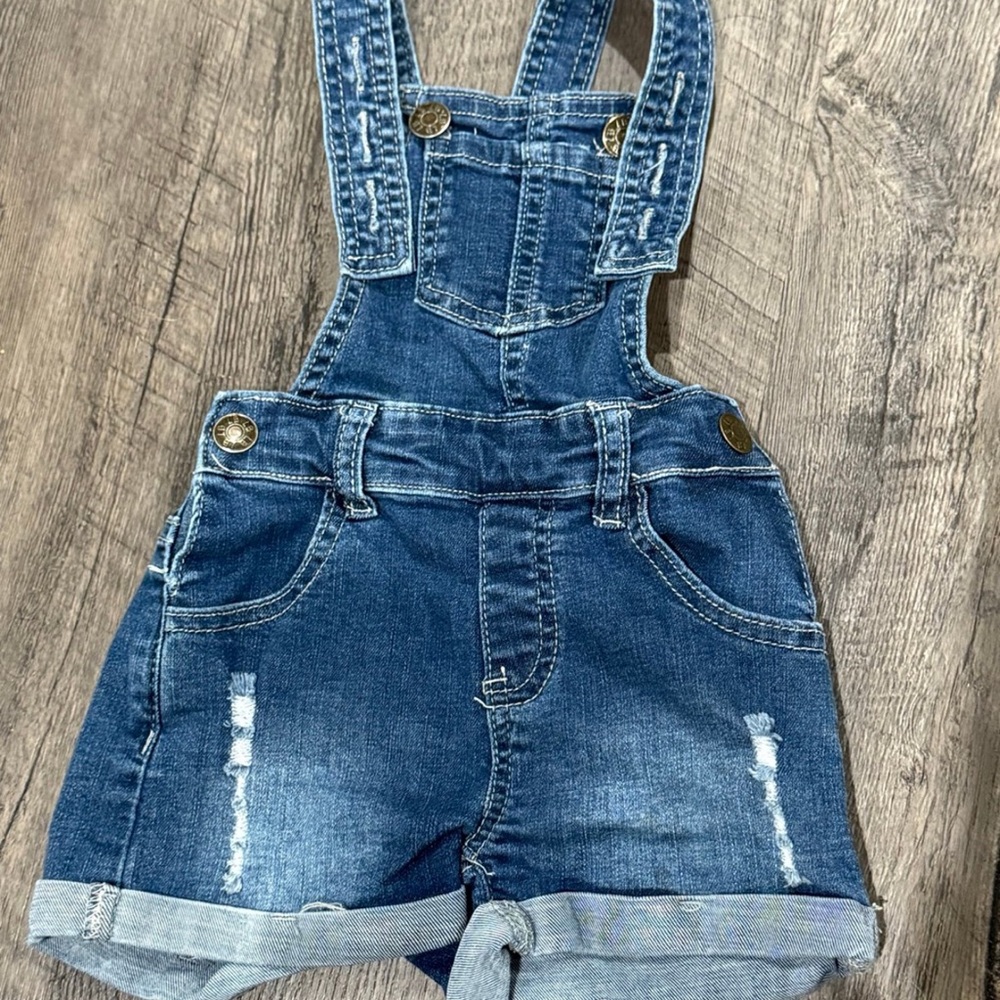Little Bipsy Blue Denim Overalls with Distressed Details